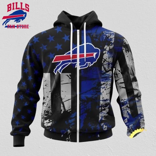 NFL Buffalo Bills Zip Hoodie 3D Classic Grunge American Flag Stylish Warmth For Fans