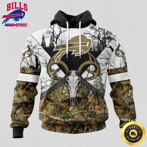 NFL Buffalo Bills 3D Hoodie All Over Print Deer Skull And Forest Pattern Custom Name And Number Hoodie