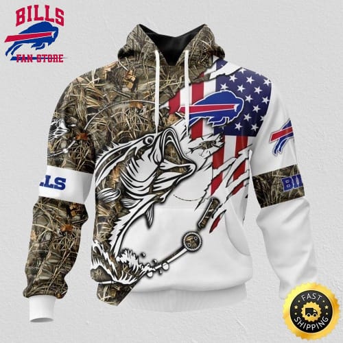 NFL Buffalo Bills All Over Print 3D Hoodie Fishing With Flag Of The United States Unisex Hoodie